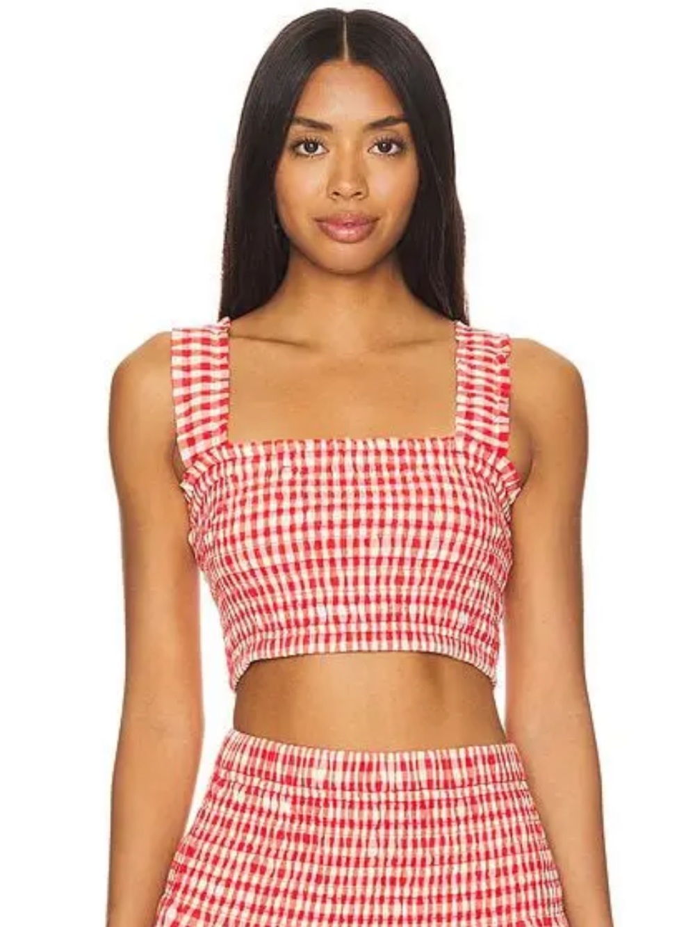 RHODE Tanya Gingham Smocked Crop Top - Women's